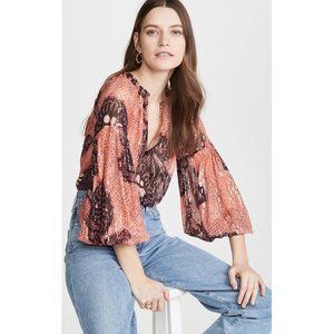 ULLA JOHNSON SANYA PRINTED FIL COUPÉ SILK AND LUREX-BLEND BLOUSE IN ORANGE SIZE